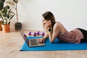 Home workout setup for nighttime exercise and self care