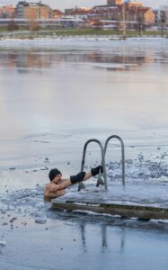 Man stepping into cold shower — start your day with something hard